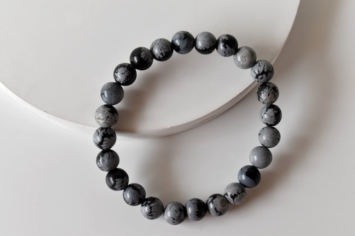 8mm Crystal Bracelet | Black Snowflake Obsidian Healing Gemstone Bracelet  DestGlow