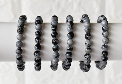 8mm Crystal Bracelet | Black Snowflake Obsidian Healing Gemstone Bracelet  DestGlow