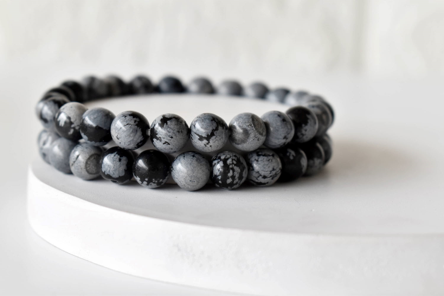 8mm Crystal Bracelet | Black Snowflake Obsidian Healing Gemstone Bracelet  DestGlow
