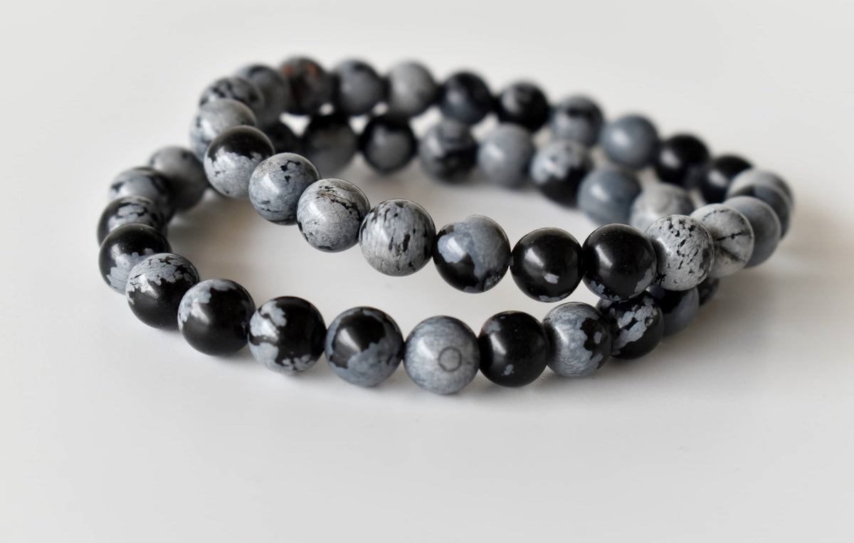 8mm Crystal Bracelet | Black Snowflake Obsidian Healing Gemstone Bracelet  DestGlow