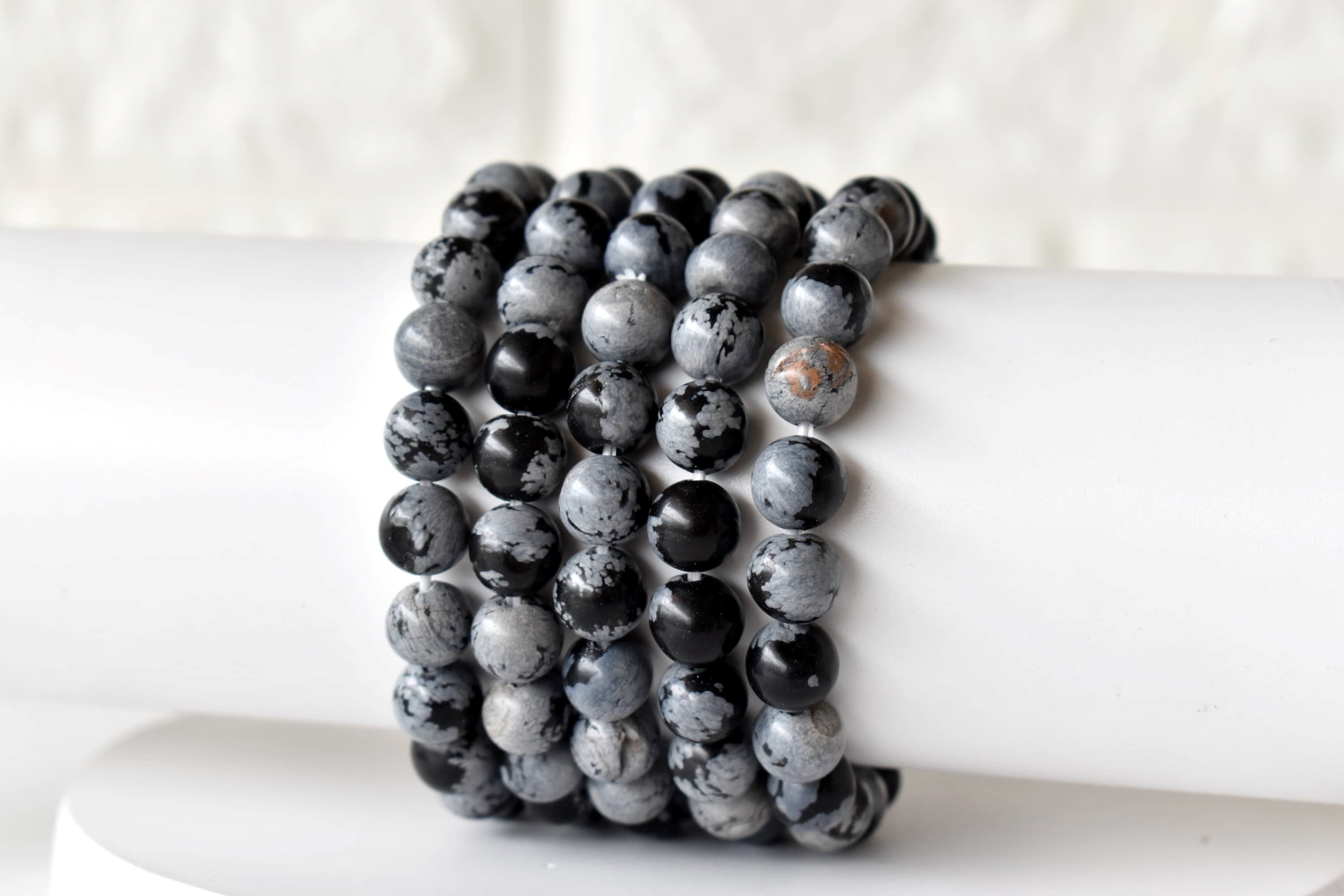 8mm Crystal Bracelet | Black Snowflake Obsidian Healing Gemstone Bracelet  DestGlow