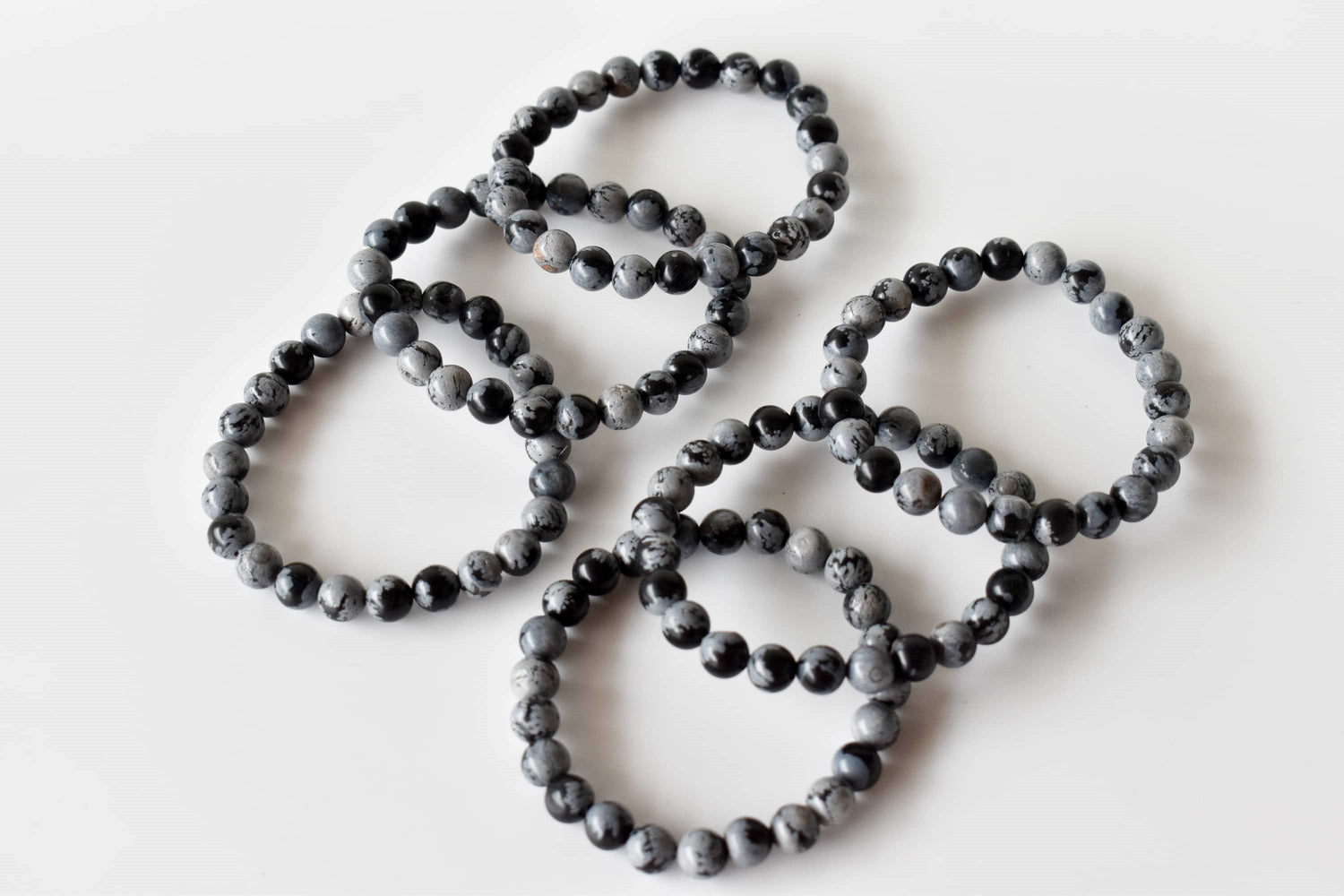 8mm Crystal Bracelet | Black Snowflake Obsidian Healing Gemstone Bracelet  DestGlow