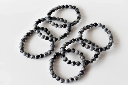 8mm Crystal Bracelet | Black Snowflake Obsidian Healing Gemstone Bracelet  DestGlow