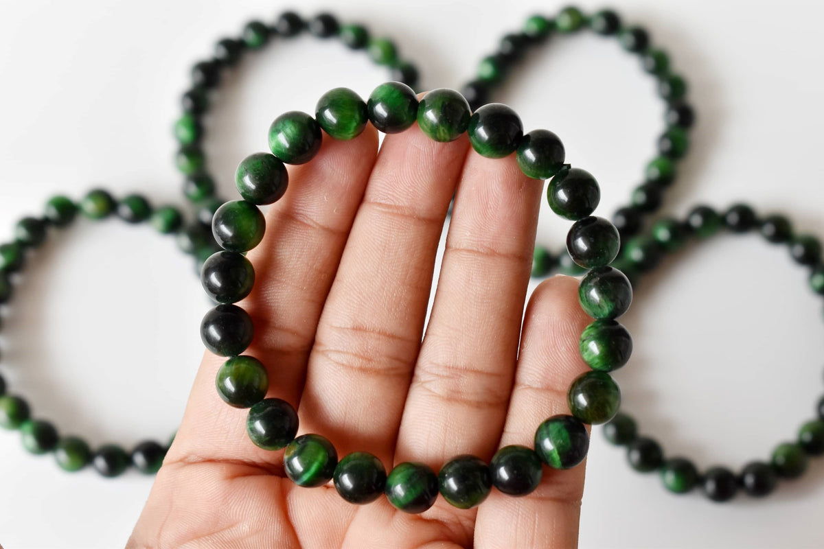 Green Tiger Cats Eye Bracelet (Longevity and Protection)  DestGlow