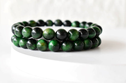 Green Tiger Cats Eye Bracelet (Longevity and Protection)  DestGlow