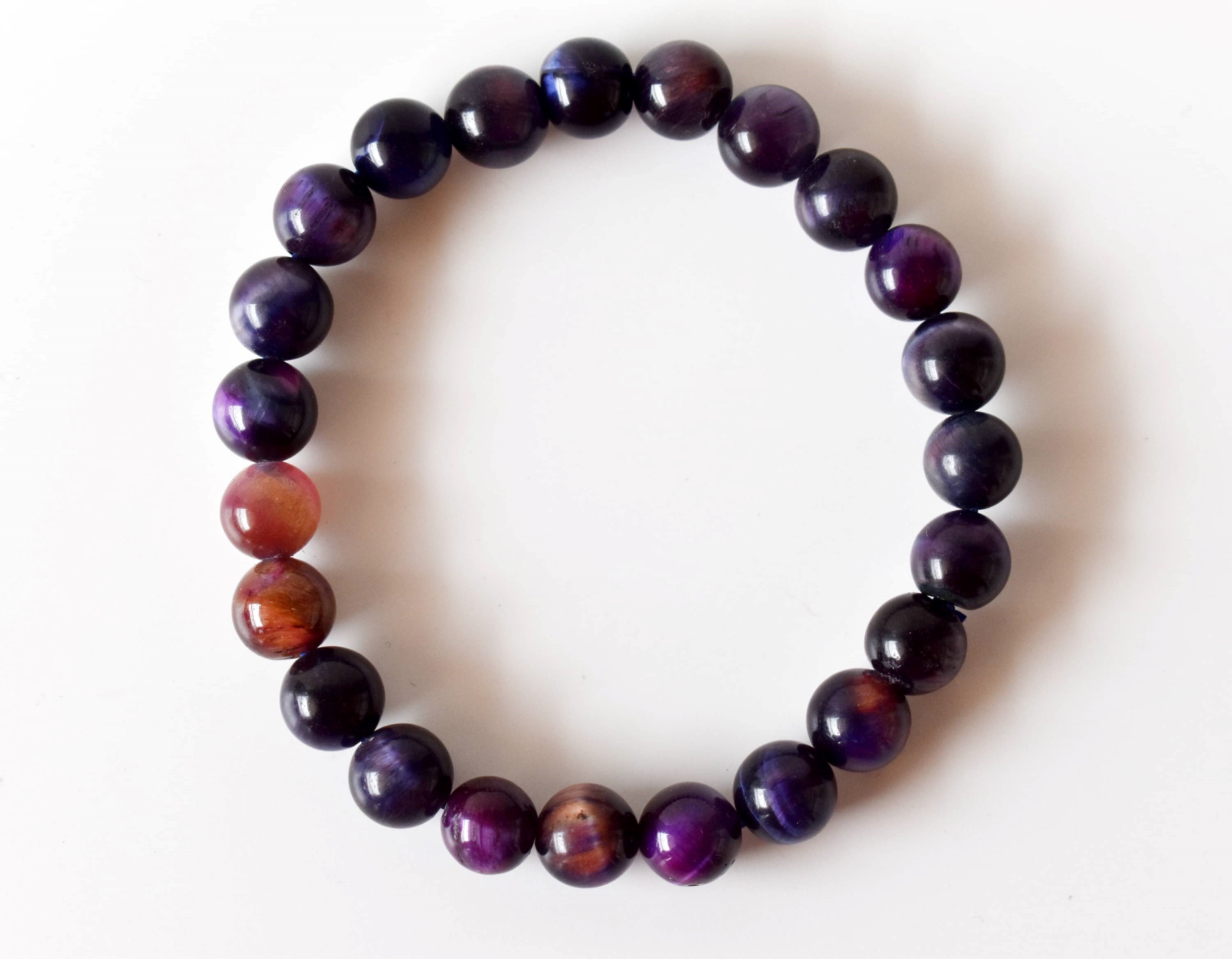 Violet Heated Tiger Cats Eye Bracelet (Creativity and Intuition).  DestGlow