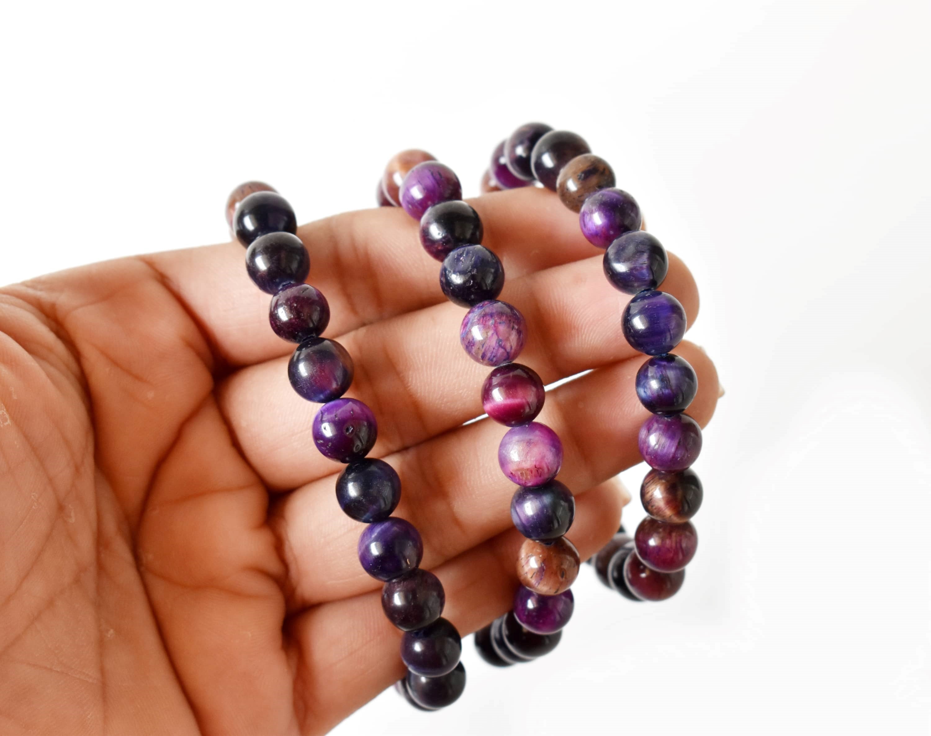 Violet Heated Tiger Cats Eye Bracelet (Creativity and Intuition).  DestGlow