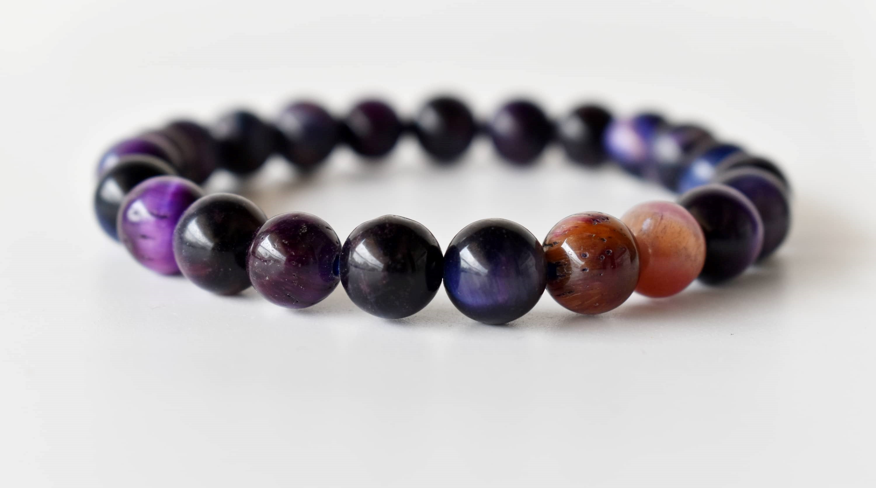 Violet Heated Tiger Cats Eye Bracelet (Creativity and Intuition).  DestGlow