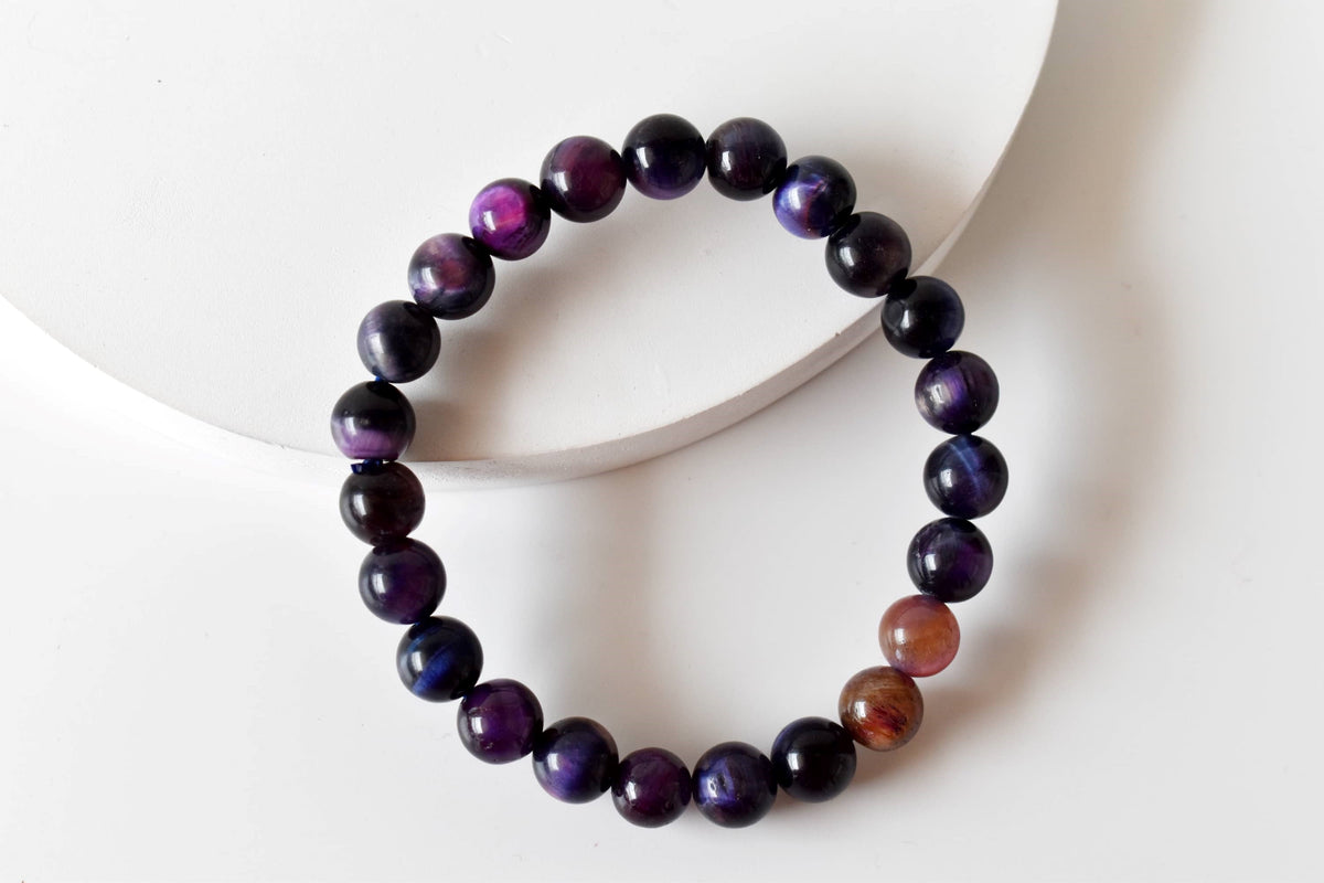 Violet Heated Tiger Cats Eye Bracelet (Creativity and Intuition).  DestGlow