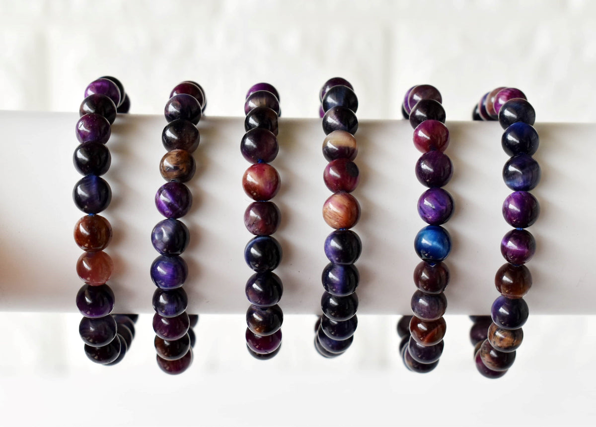 Violet Heated Tiger Cats Eye Bracelet (Creativity and Intuition).  DestGlow