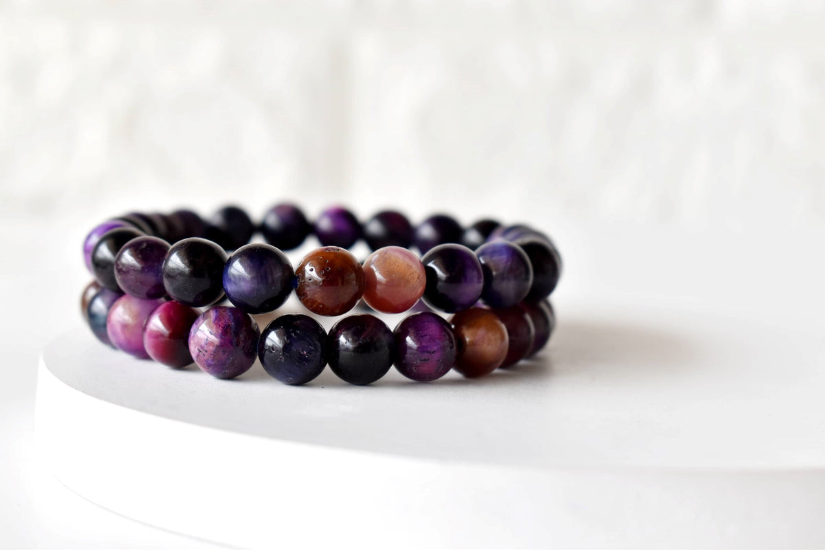 Violet Heated Tiger Cats Eye Bracelet (Creativity and Intuition).  DestGlow