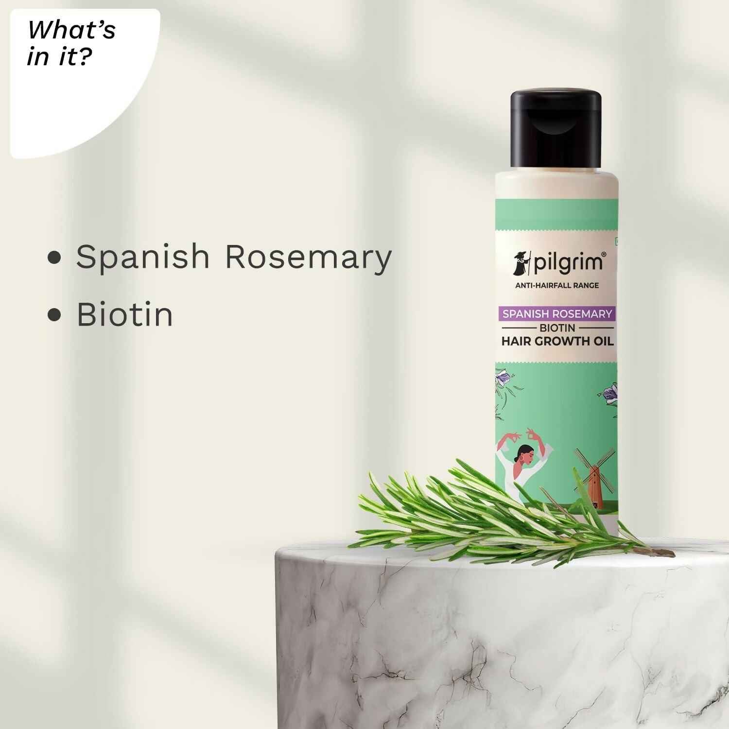 Pilgrim Spanish Rosemary &amp; Biotin Hair Growth Oil To Control Hair Fall &amp; Strengthens Hair