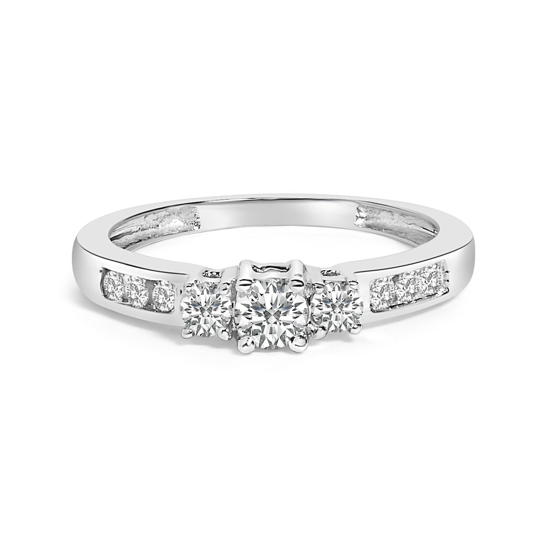 10K White Gold 1/2 Cttw Diamond Three Stone Ring by Bids.com