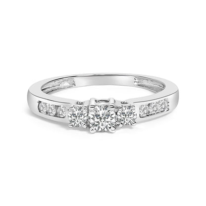 10K White Gold 1/2 Cttw Diamond Three Stone Ring by Bids.com