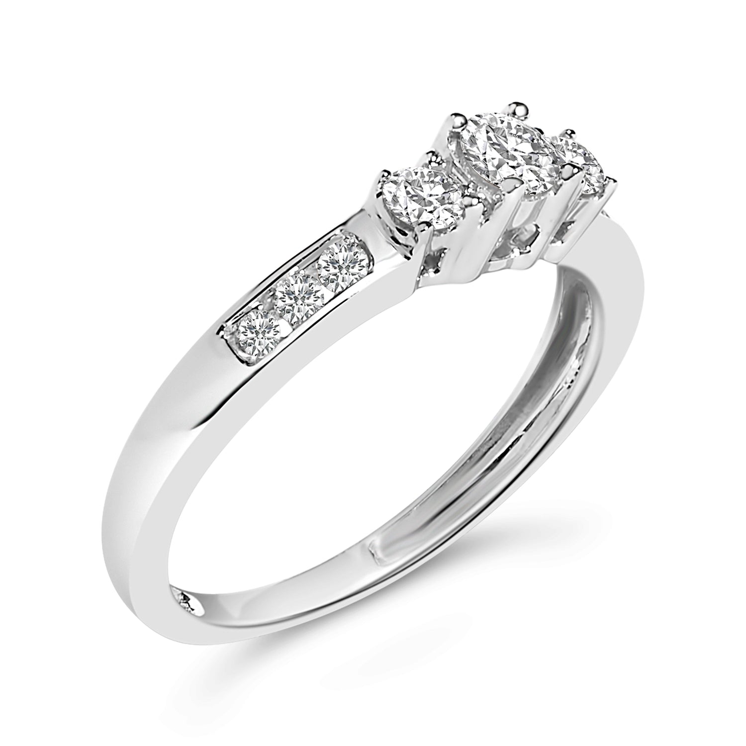 10K White Gold 1/2 Cttw Diamond Three Stone Ring by Bids.com