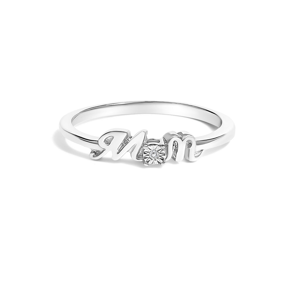 .925 Sterling Silver Diamond Accent "MOM"  Ring (J-K Color, I2-I3 Clarity) - Ring Size 7  DestGlow