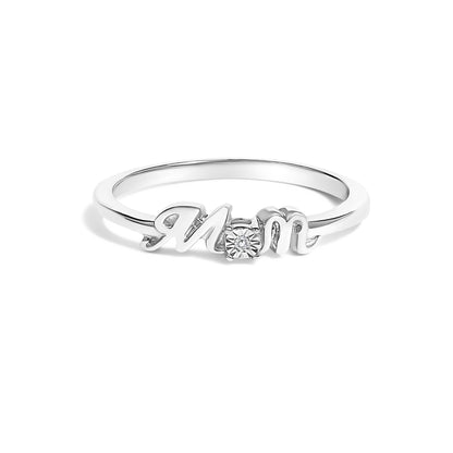 .925 Sterling Silver Diamond Accent "MOM"  Ring (J-K Color, I2-I3 Clarity) - Ring Size 7  DestGlow