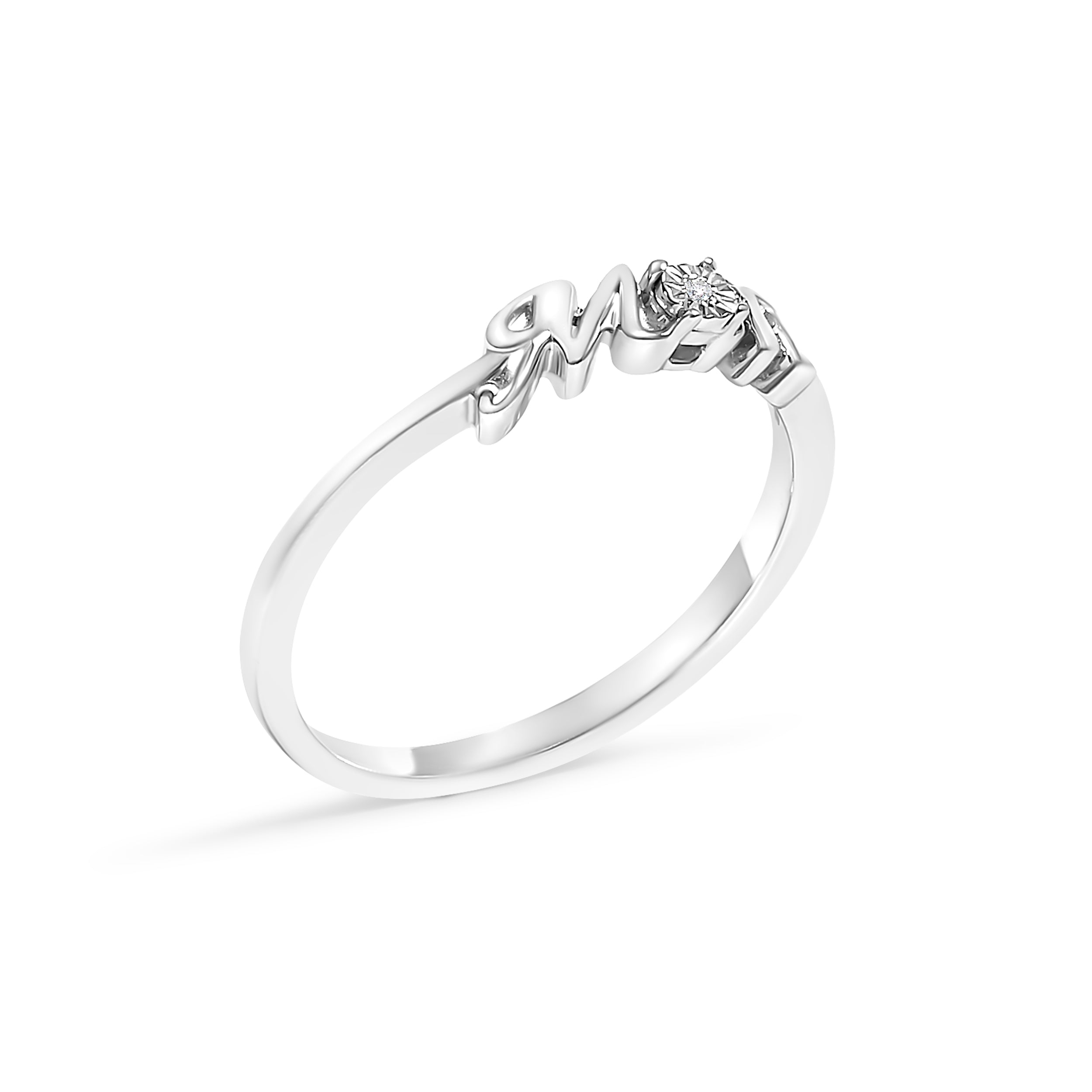 .925 Sterling Silver Diamond Accent "MOM"  Ring (J-K Color, I2-I3 Clarity) - Ring Size 7  DestGlow