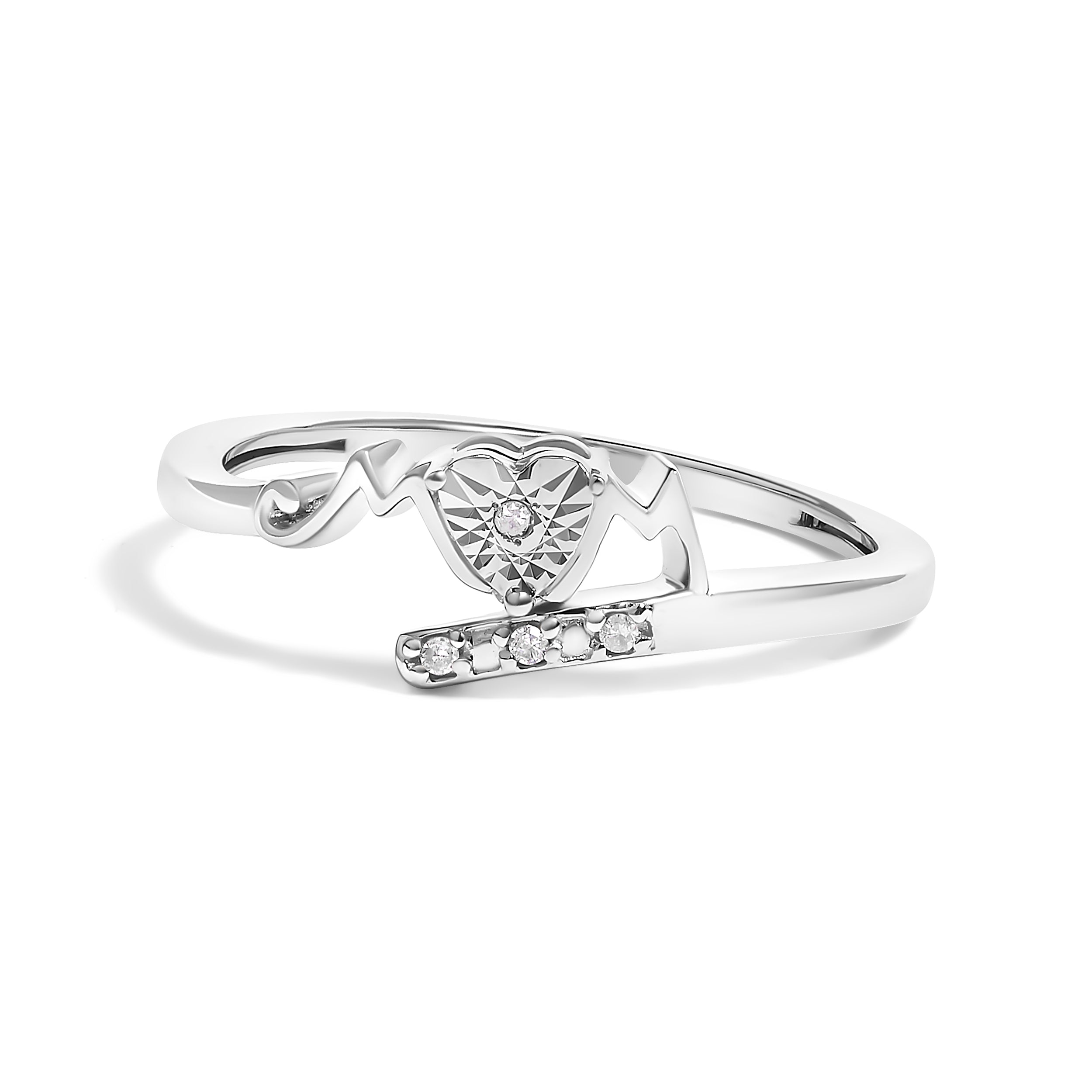 .925 Sterling Silver Diamond Accent "MOM" Heart Ring (J-K Color, I2-I3 Clarity) - Ring Size 7  DestGlow