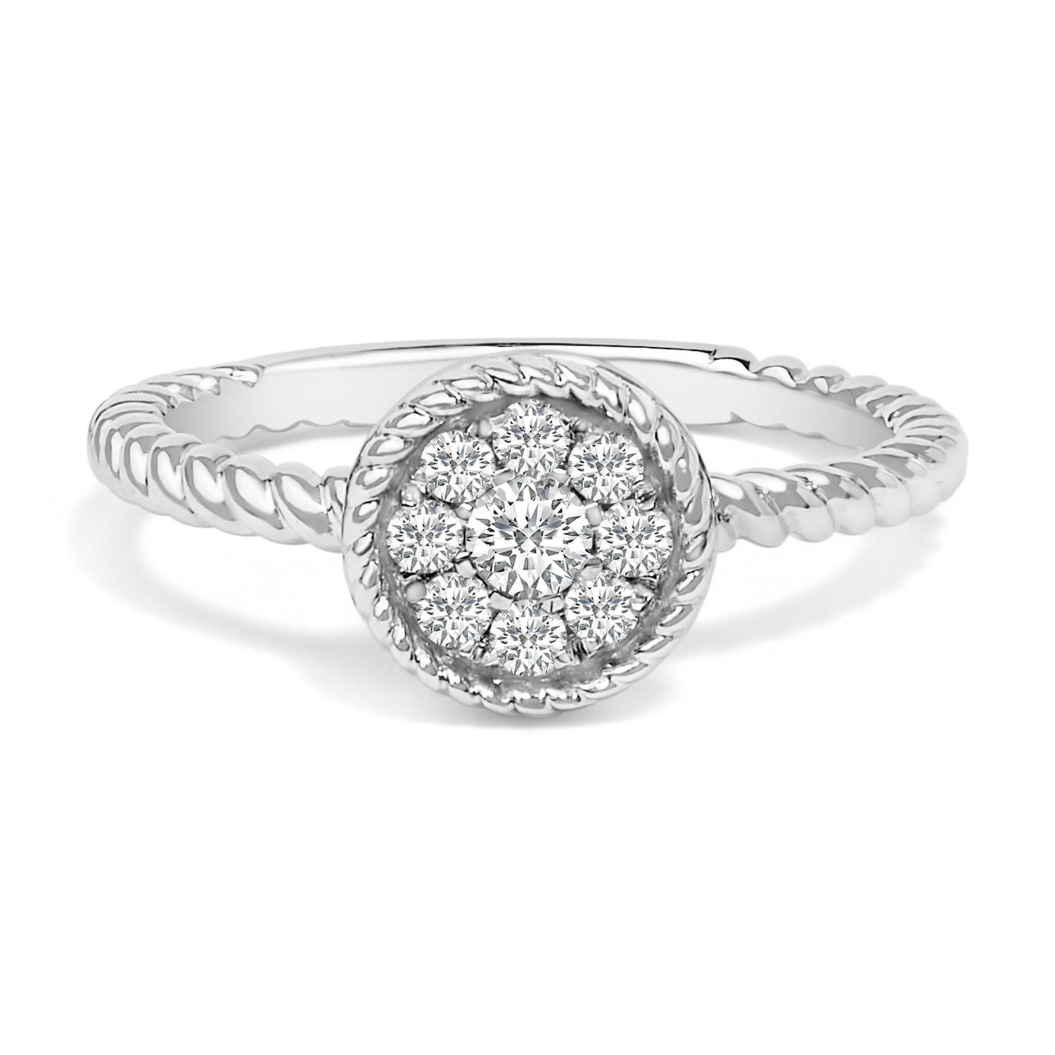 Sterling Silver 1/4 Cttw Diamond Floral Round Braided Ring by Bids.com