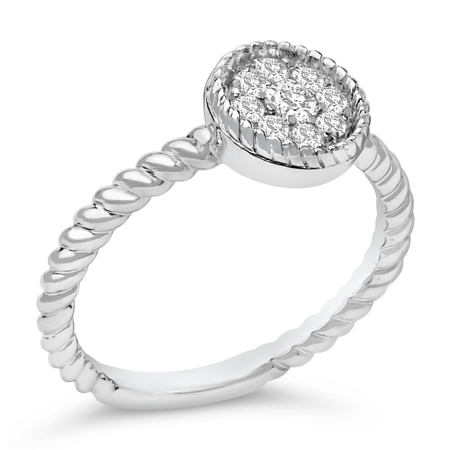 Sterling Silver 1/4 Cttw Diamond Floral Round Braided Ring by Bids.com