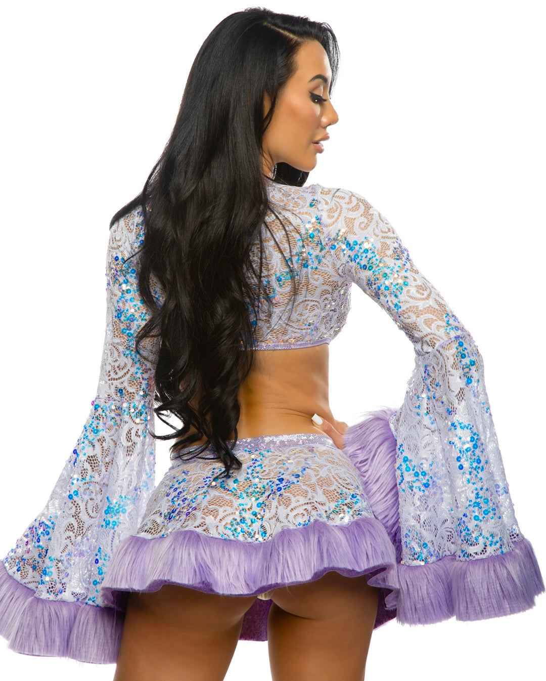 Sequin Faux Fur Trimmed Skirt