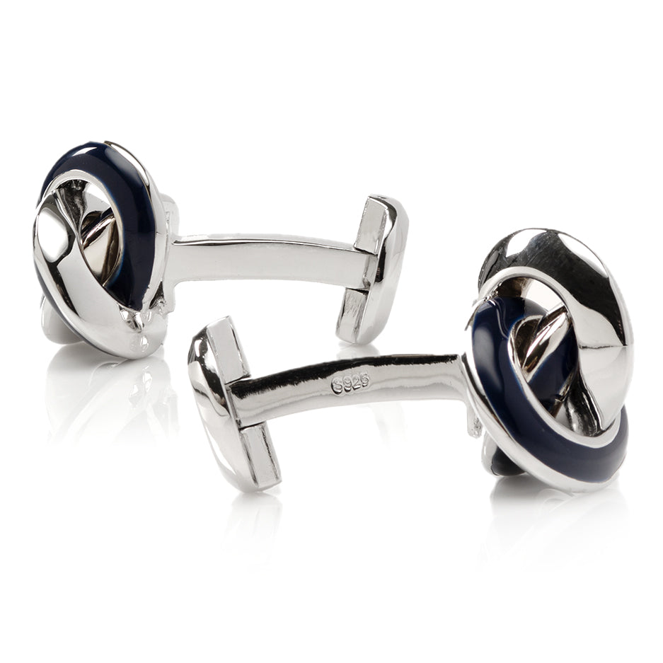 Sterling Blue Enamel Knot Cufflinks by Cufflinks.com