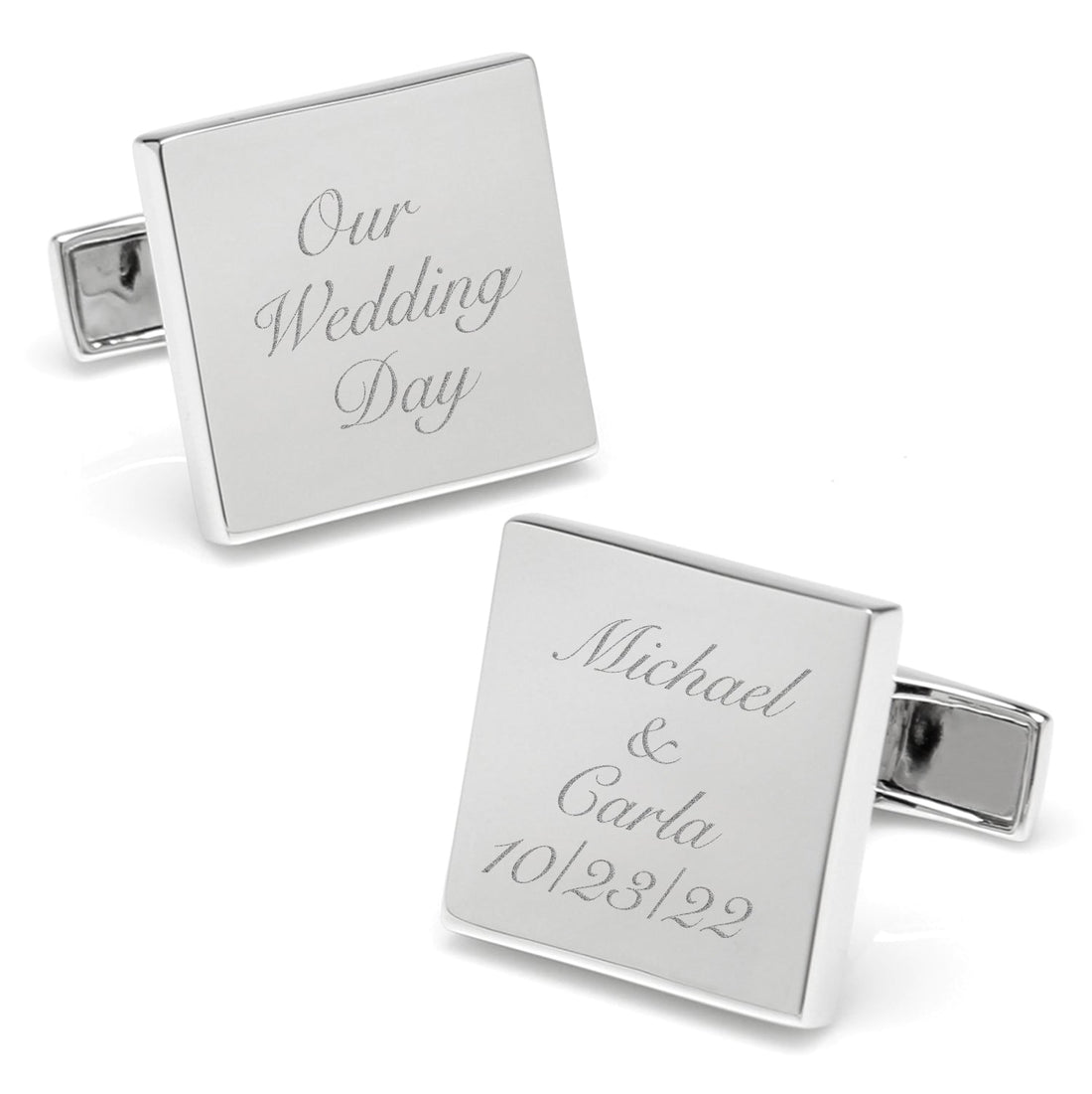 Sterling Silver Infinity Edge Square Engravable Cufflinks  DestGlow