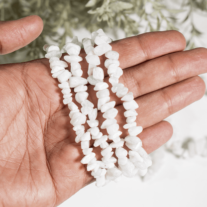 White Rainbow Moonstone Chip Bracelet (Growth and Compassion)  DestGlow