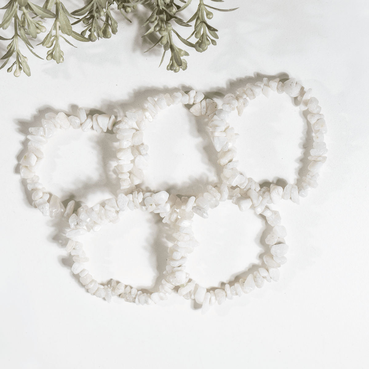 White Rainbow Moonstone Chip Bracelet (Growth and Compassion)  DestGlow