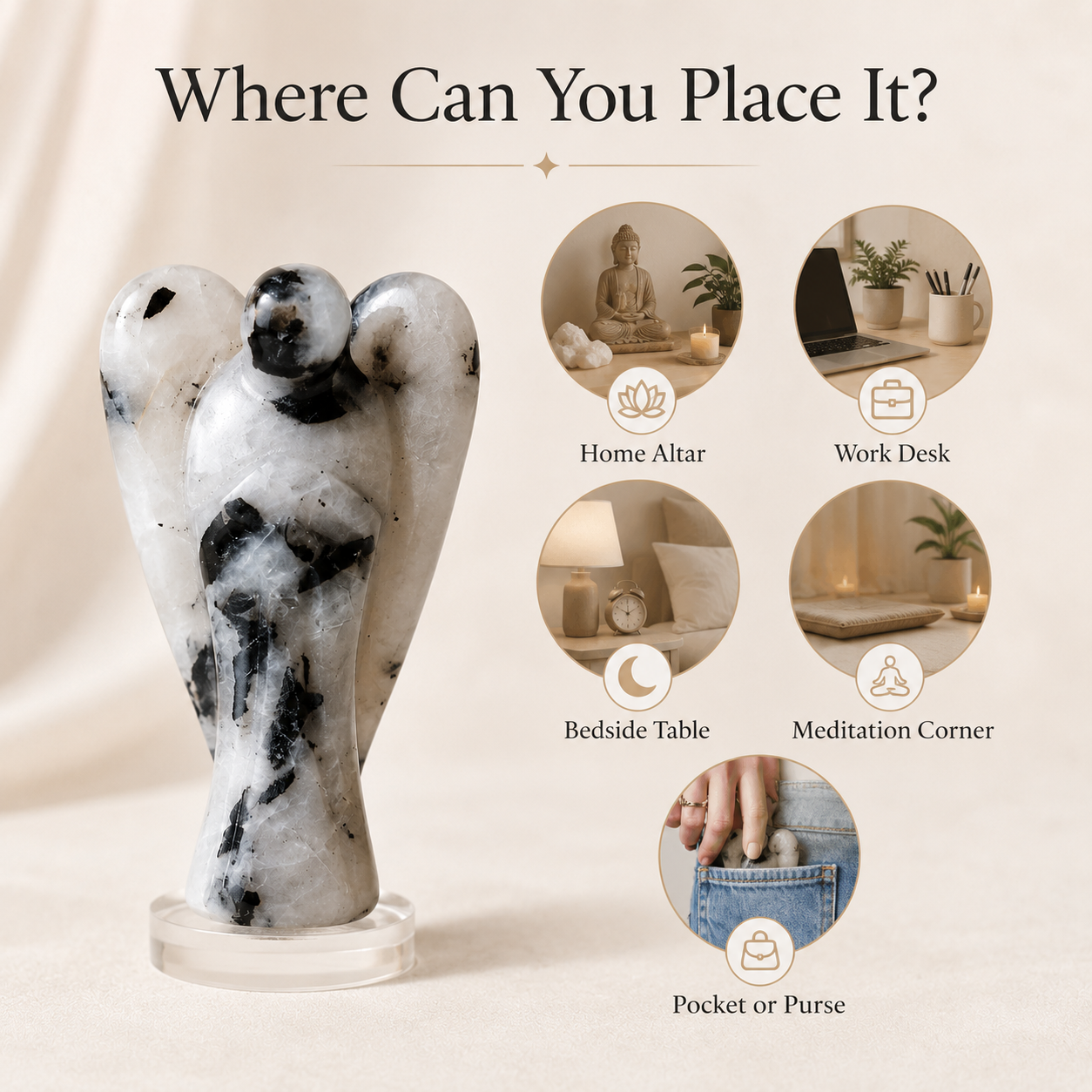 Rainbow Moonstone Crystal Angel Pocket Guardian  DestGlow