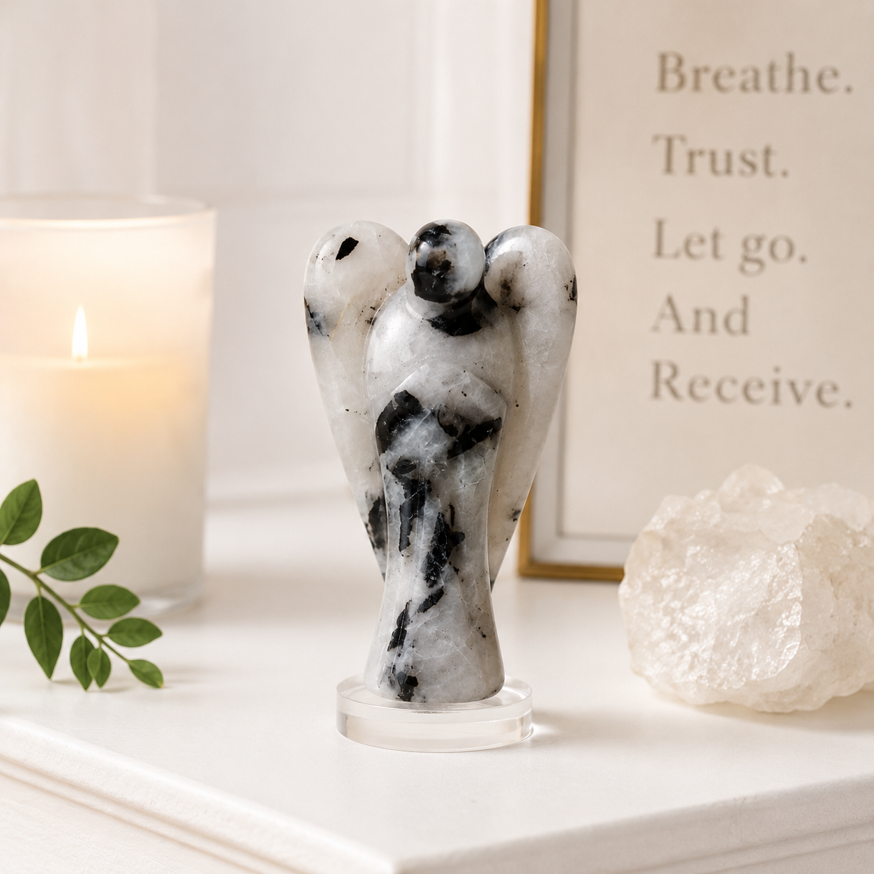 Rainbow Moonstone Crystal Angel Pocket Guardian  DestGlow