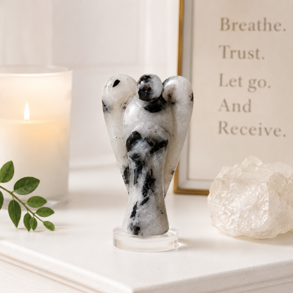 Rainbow Moonstone Crystal Angel Pocket Guardian  DestGlow