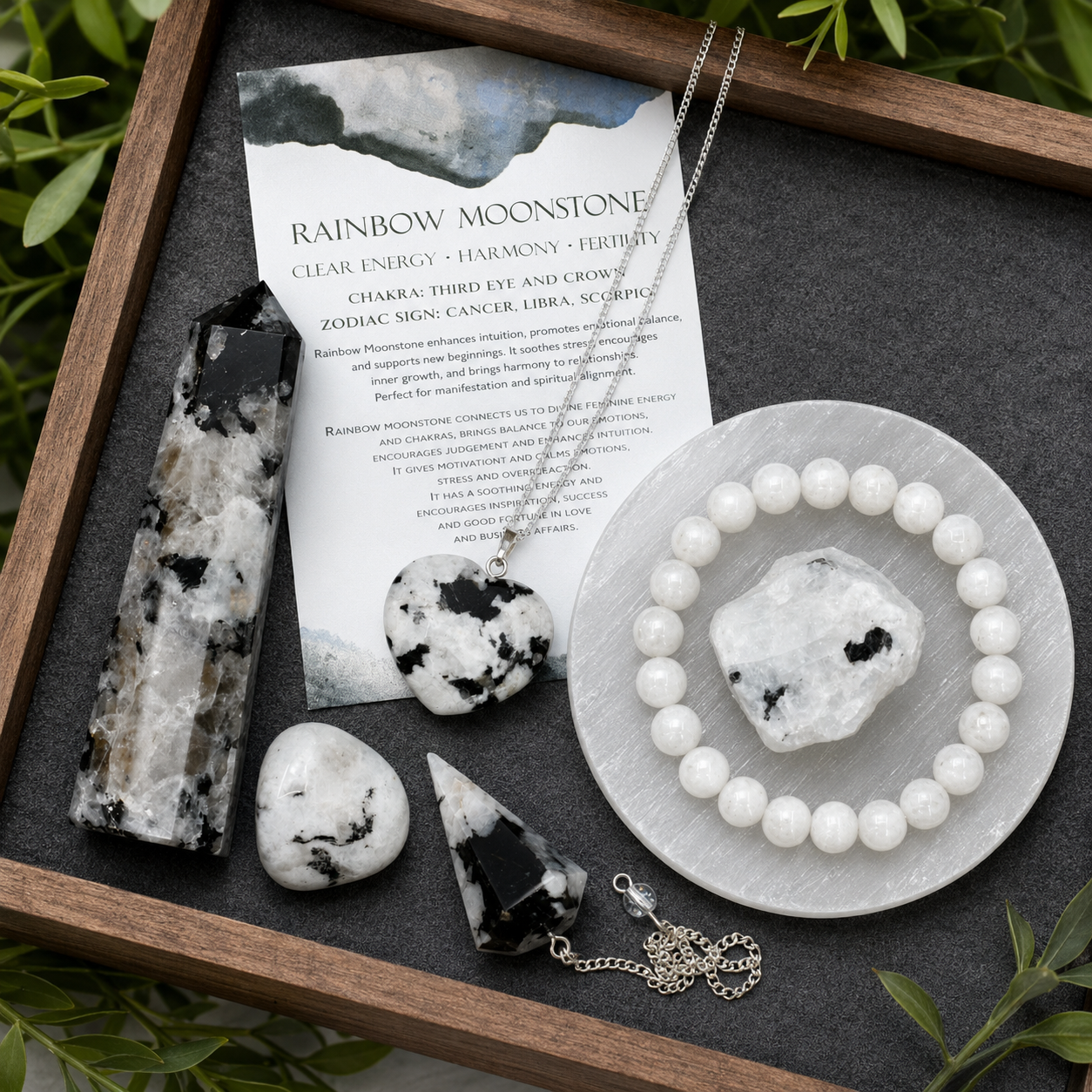 Rainbow Moonstone Crystal Gift Set For Emotional Support and Protection, Real Polished Gemstones.  DestGlow