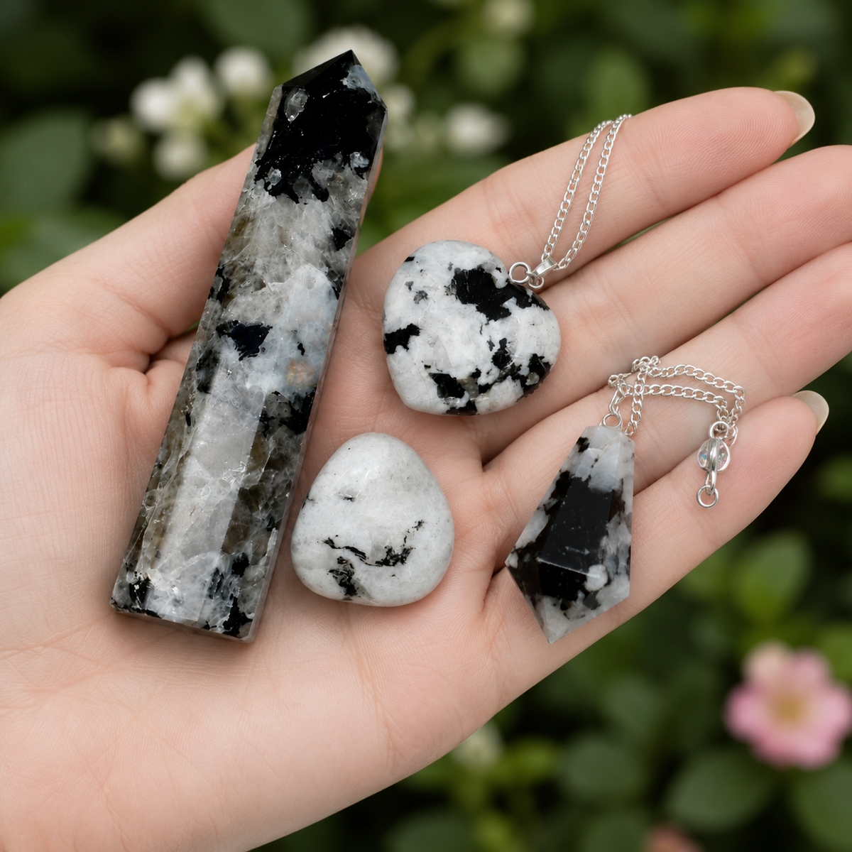 Rainbow Moonstone Crystal Gift Set For Emotional Support and Protection, Real Polished Gemstones.  DestGlow