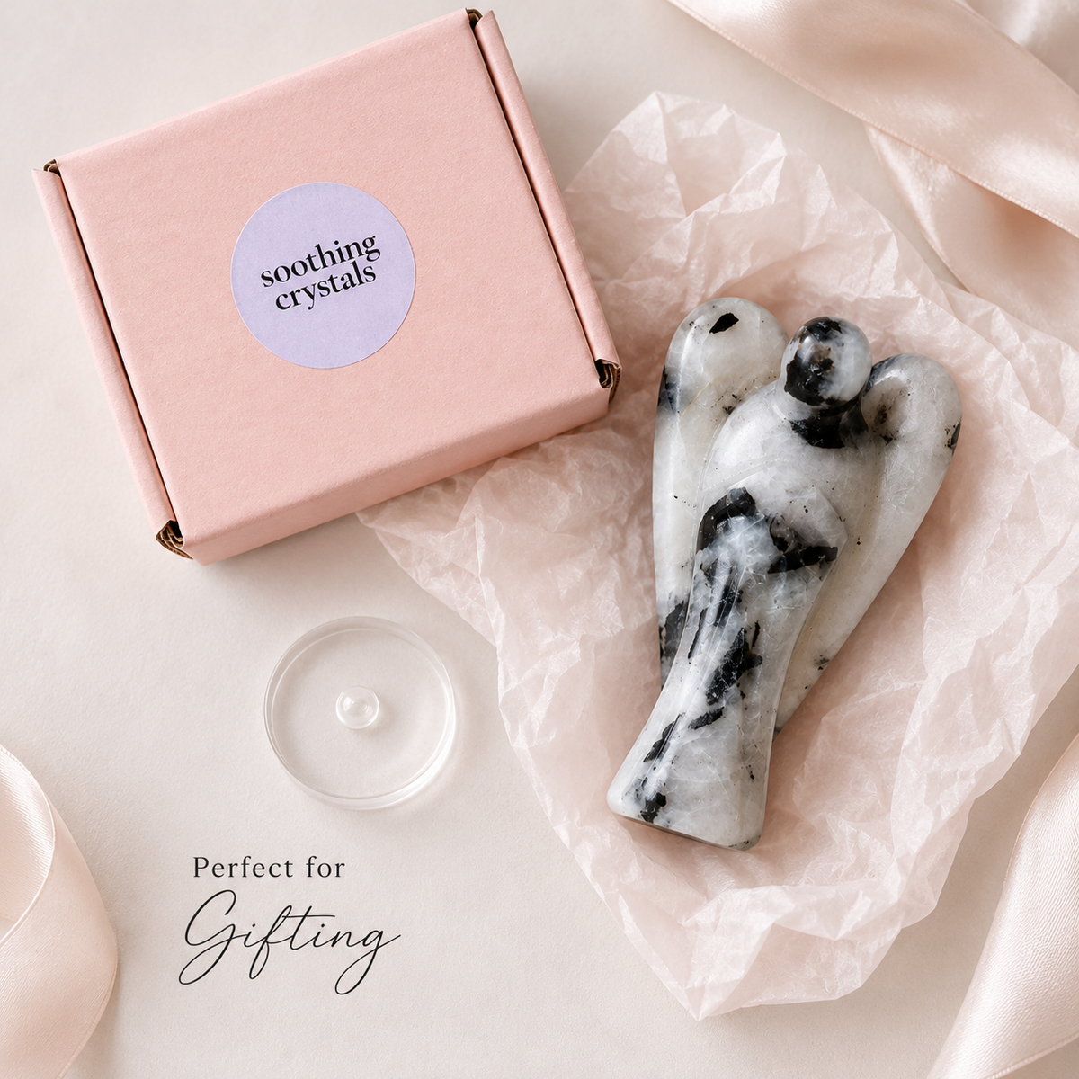 Rainbow Moonstone Crystal Angel Pocket Guardian  DestGlow