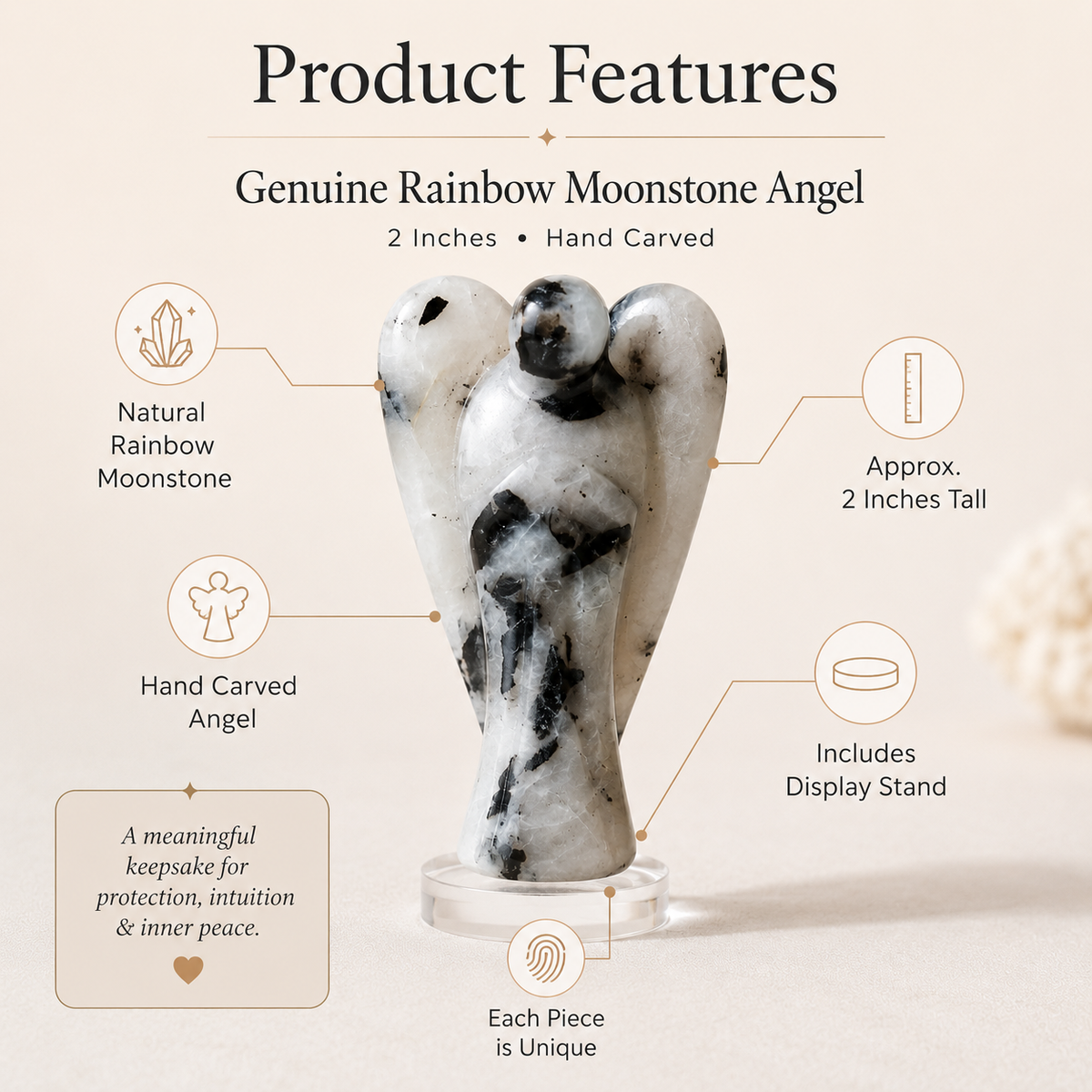 Rainbow Moonstone Crystal Angel Pocket Guardian  DestGlow