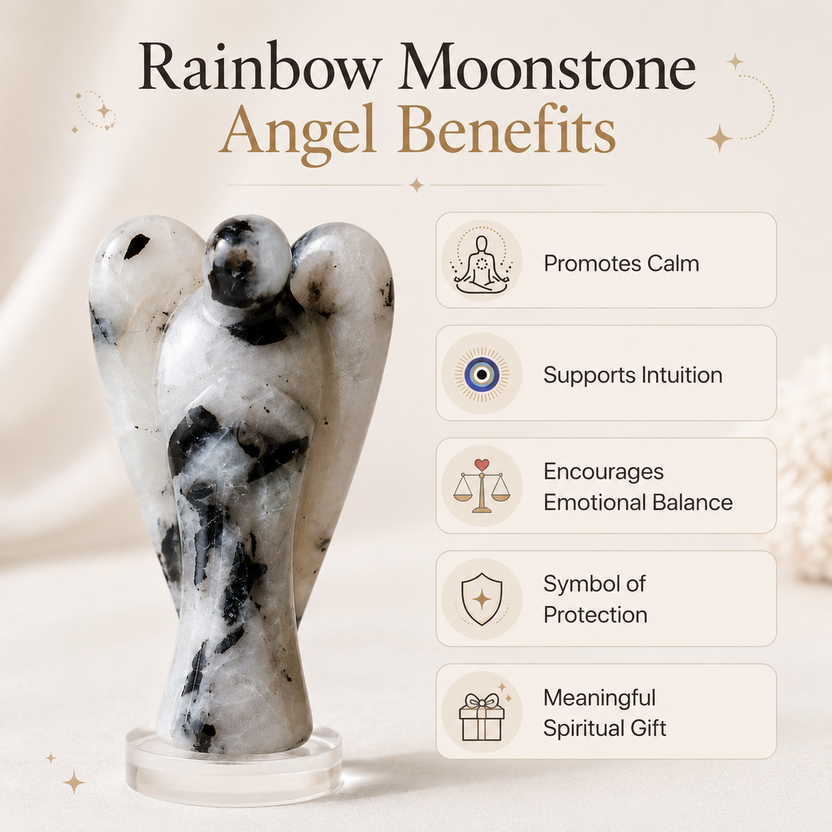 Rainbow Moonstone Crystal Angel Pocket Guardian  DestGlow