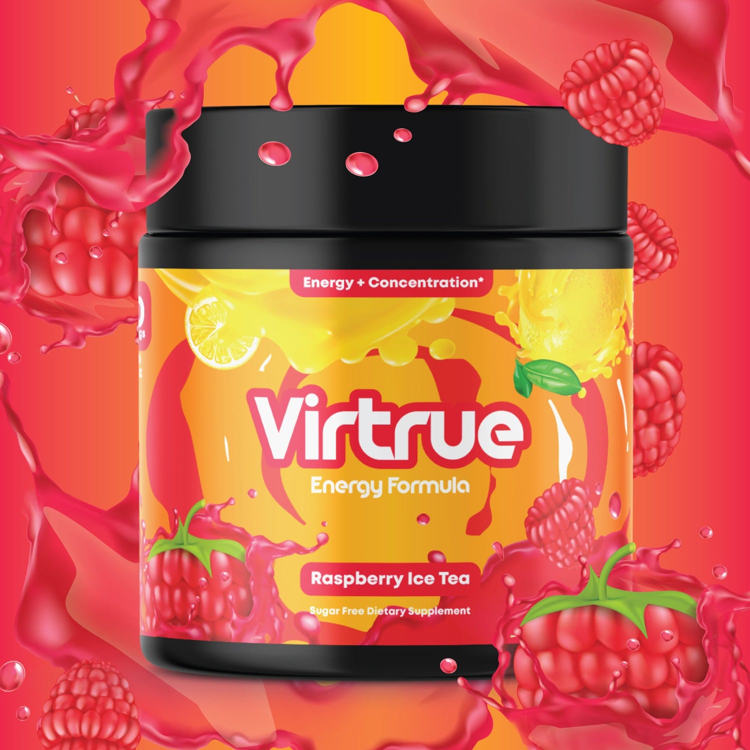 Raspberry Iced Tea Pre-Workout Energy Powder + Focus Boost &amp; Hydration | Sugar Free by Virtrue