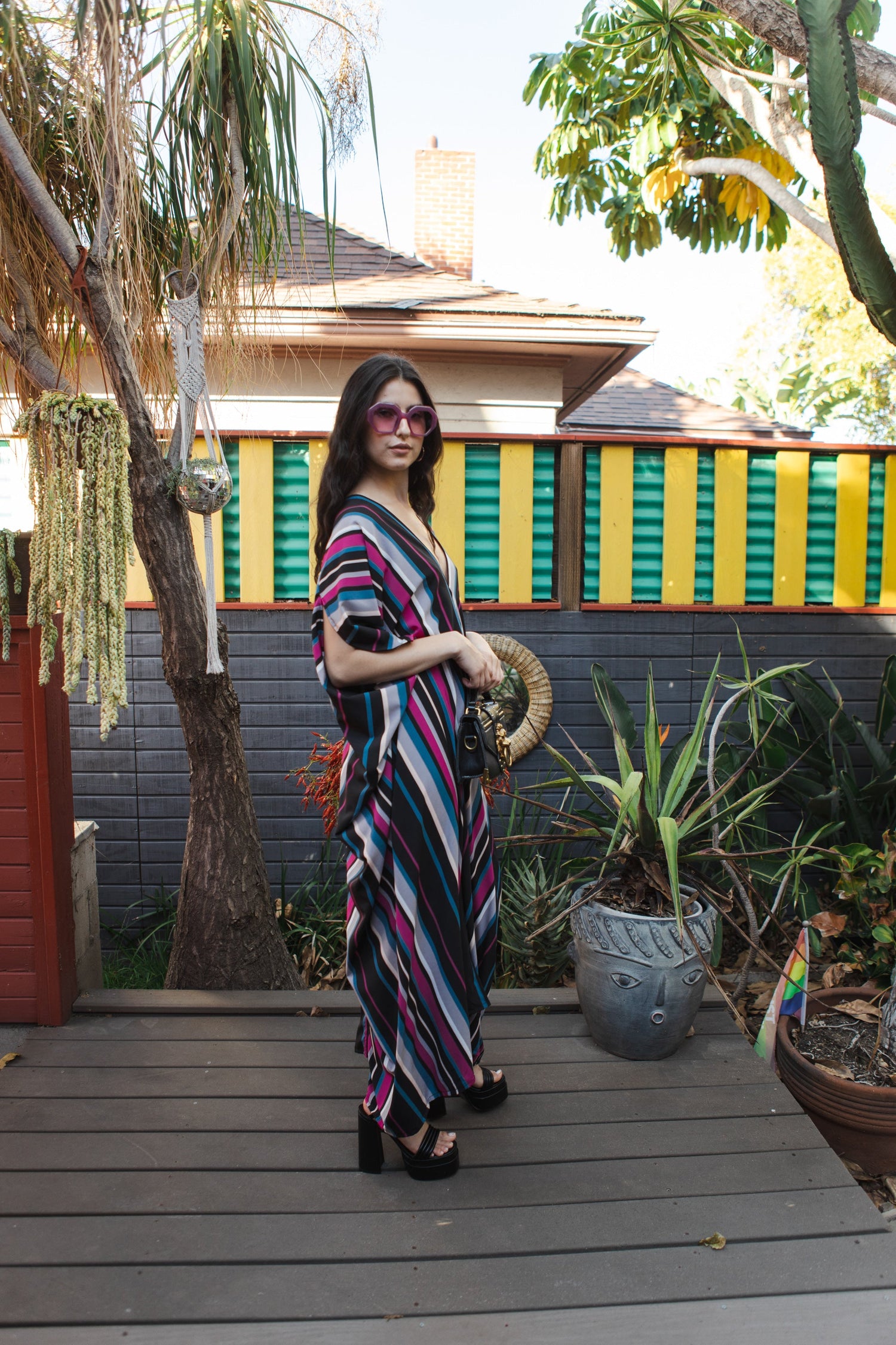 Raspberry Stripe Caftan Kaftan Dress by Jennafer Grace