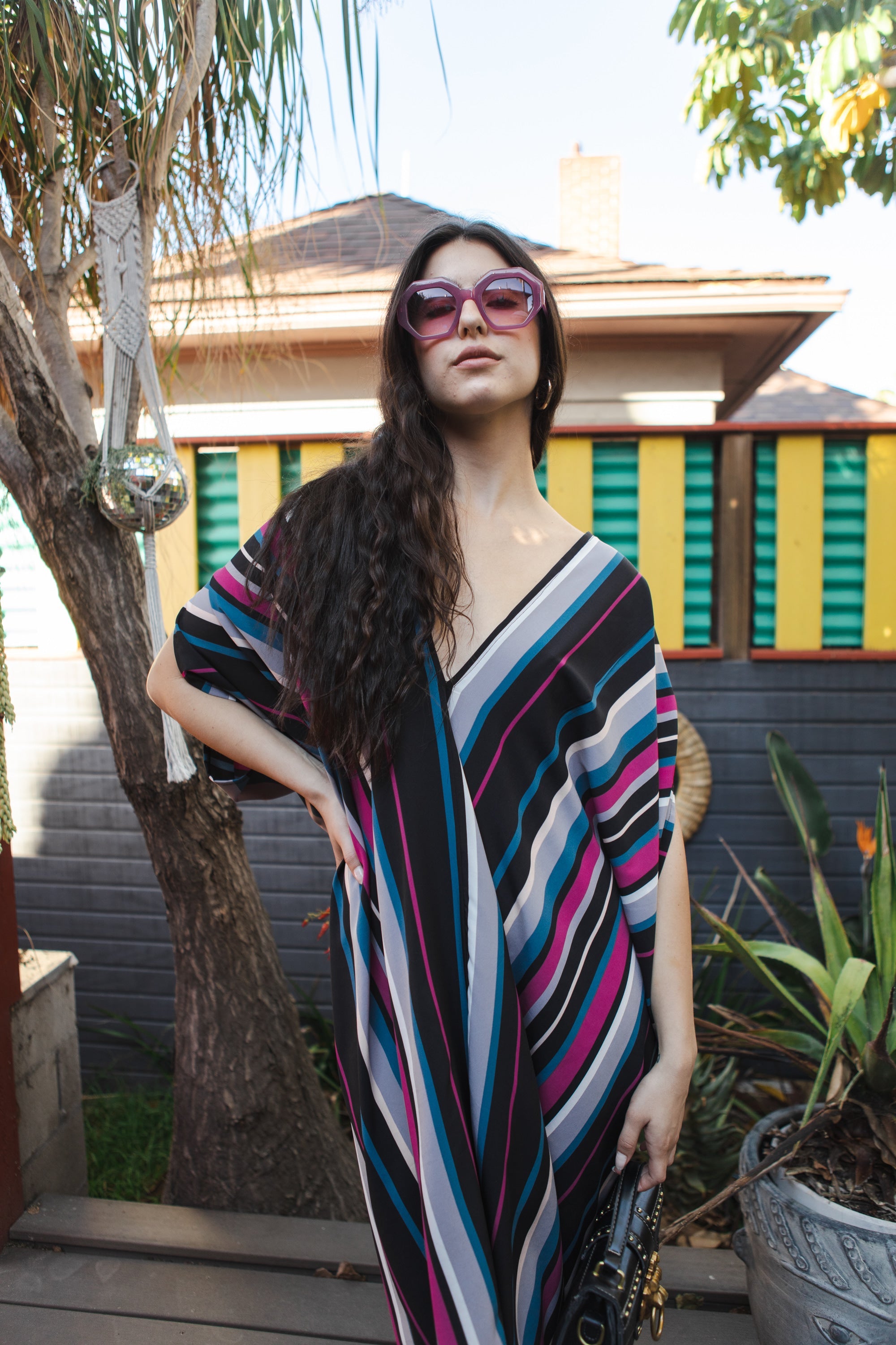 Raspberry Stripe Caftan Kaftan Dress by Jennafer Grace