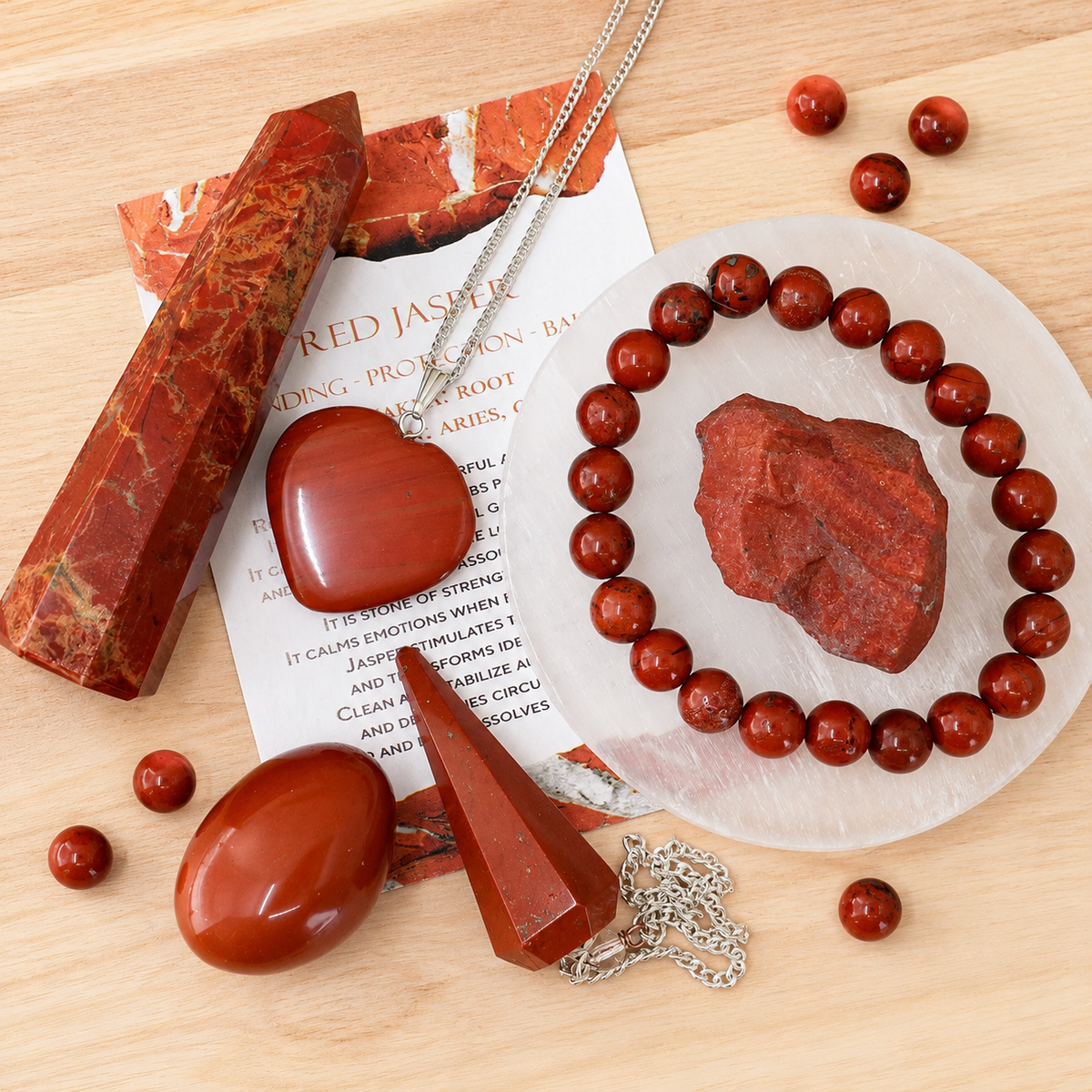 Red Jasper Crystal Gift Set For Emotional Support and Protection, Real Polished Gemstones.  DestGlow