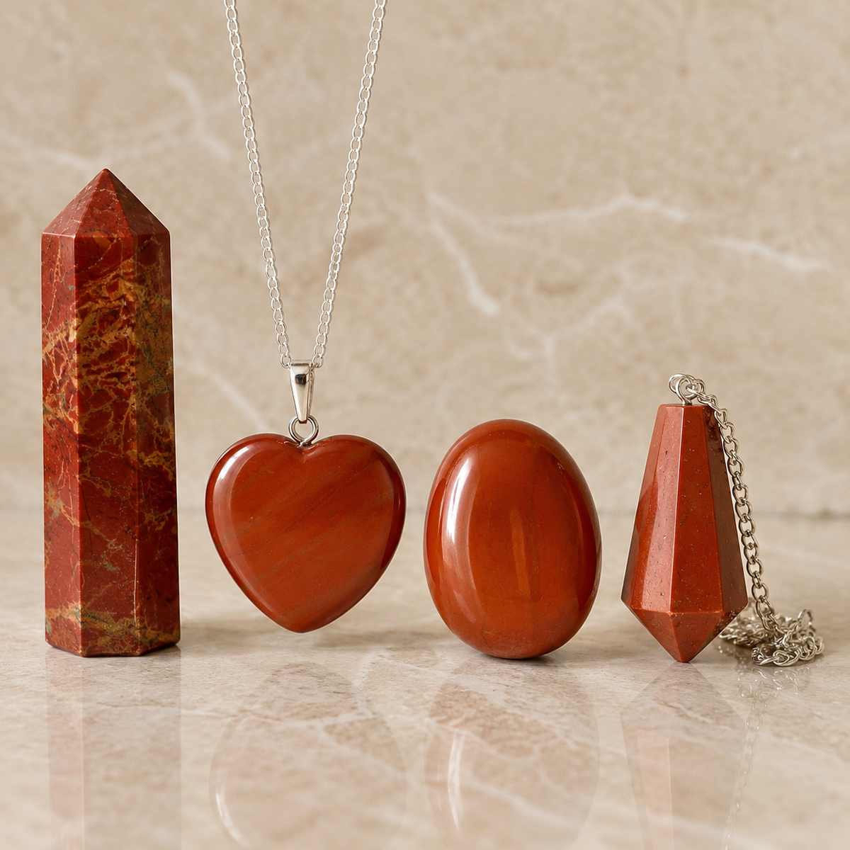 Red Jasper Crystal Gift Set For Emotional Support and Protection, Real Polished Gemstones.  DestGlow