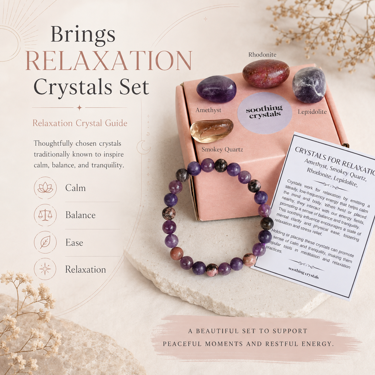Brings RELAXATION Crystal Kit, Gemstone Tumble Kit, Relaxation Crystal Gift Set