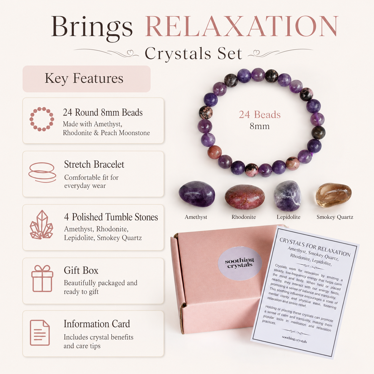 Brings RELAXATION Crystal Kit, Gemstone Tumble Kit, Relaxation Crystal Gift Set