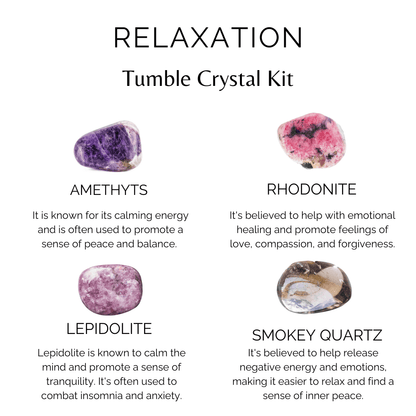 Brings RELAXATION Crystal Kit, Gemstone Tumble Kit, Relaxation Crystal Gift Set  DestGlow