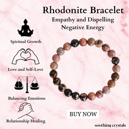 Rhodonite Bracelet (Empathy and Dispelling Negative Energy).  DestGlow