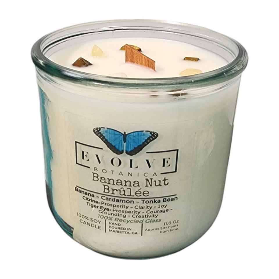Rocks Candle - Banana Nut Brulee (Wood Wick Citrine &amp; Tiger Eye Gemstone Soy Candle)