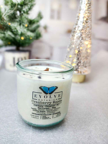 Rocks Candle - Cranberry Woods (Wood Wick Garnet &amp; Smokey Quartz Gemstone Soy Candle)