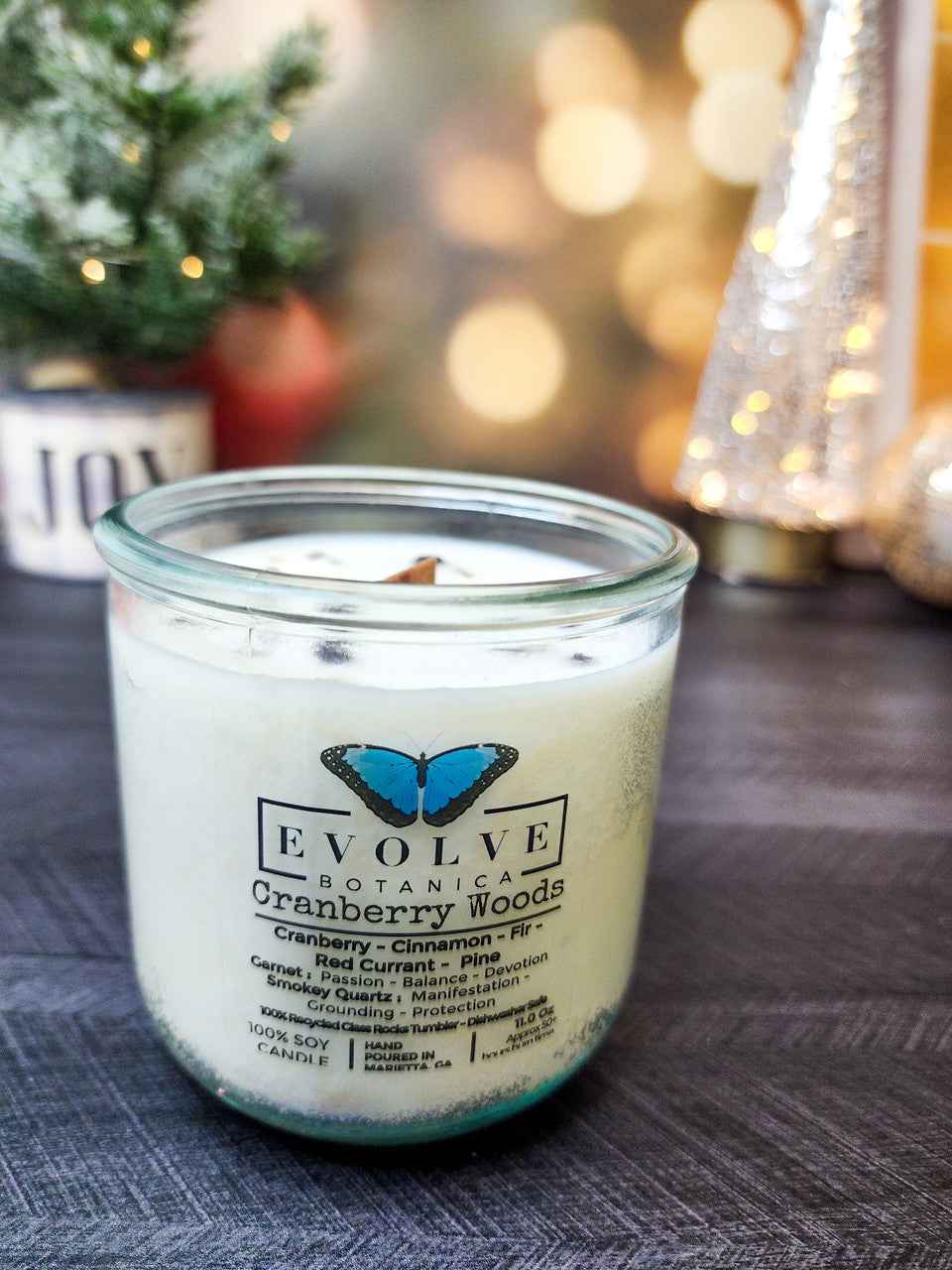 Rocks Candle - Cranberry Woods (Wood Wick Garnet &amp; Smokey Quartz Gemstone Soy Candle)